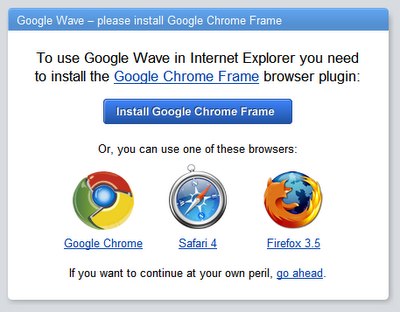 Chrome Frame plugin para IE necesario para Google Wave