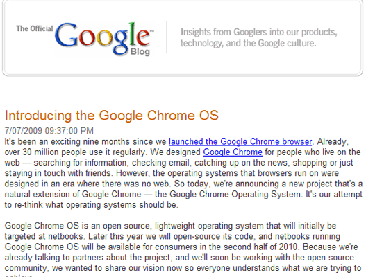 Anunciado Google Chrome OS, Microsoft comienza a temblar.