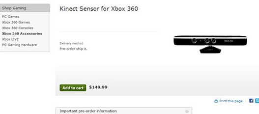El precio de Kinect: 150 dólares